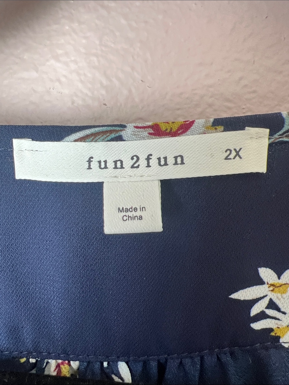 fun 2 fun Navy Floral V-Neck Blouse with Red Blooms - Picture 2 of 3